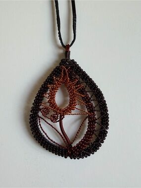 Handmade Wire Wrapped Tree of Life Pendant Necklace Adjustable Leather Cord Boho